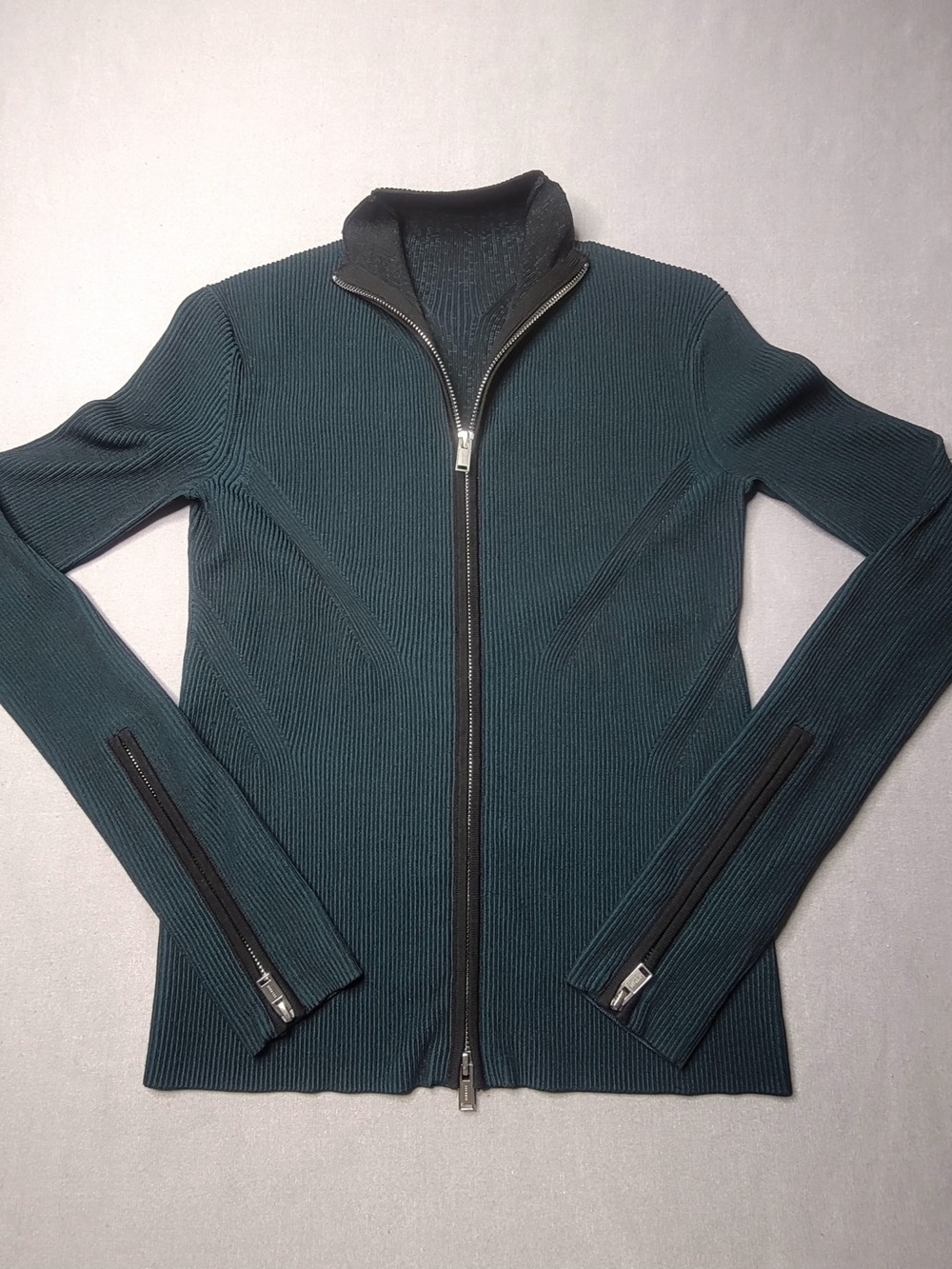 Dion lee angled rib zip up stretch knit two way zip closure color green size 0